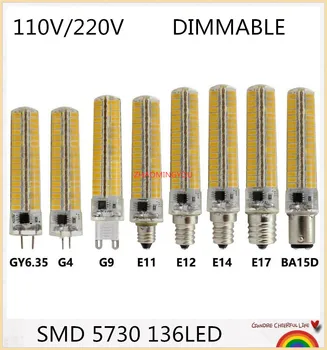 

YOU SMD 5730 14W Super bright silicone LED light Dimmable G4 G9 E11 E12 E14 E17 BA15d B15 Corn lamp 110/220V 136leds Led bulb