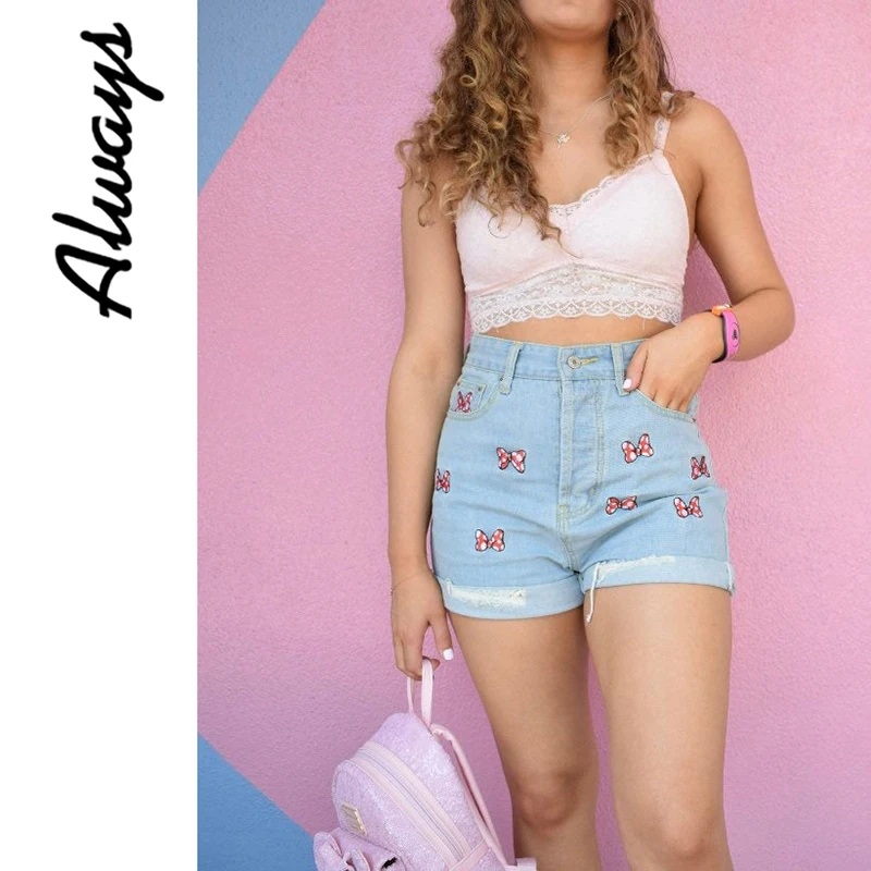 Alwayss High Waist Ripped Mickey Mouse Minnie Bow Embroidery jean shorts for women summer Hole jeans
Alwayss High Waist Ripped Mickey Mouse Minnie Bow Embroidery jean shorts for women summer Hole jeans