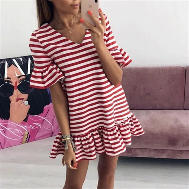 Hot Sale Women Ruffles V neck Summer Dresses Striped Lotus Leaf Short Mini Dress Beach Casual Short Sleeve Dress Female Vestidos
Hot Sale Women Ruffles V neck Summer Dresses Striped Lotus Leaf Short Mini Dress Beach Casual Short Sleeve Dress Female Vestidos