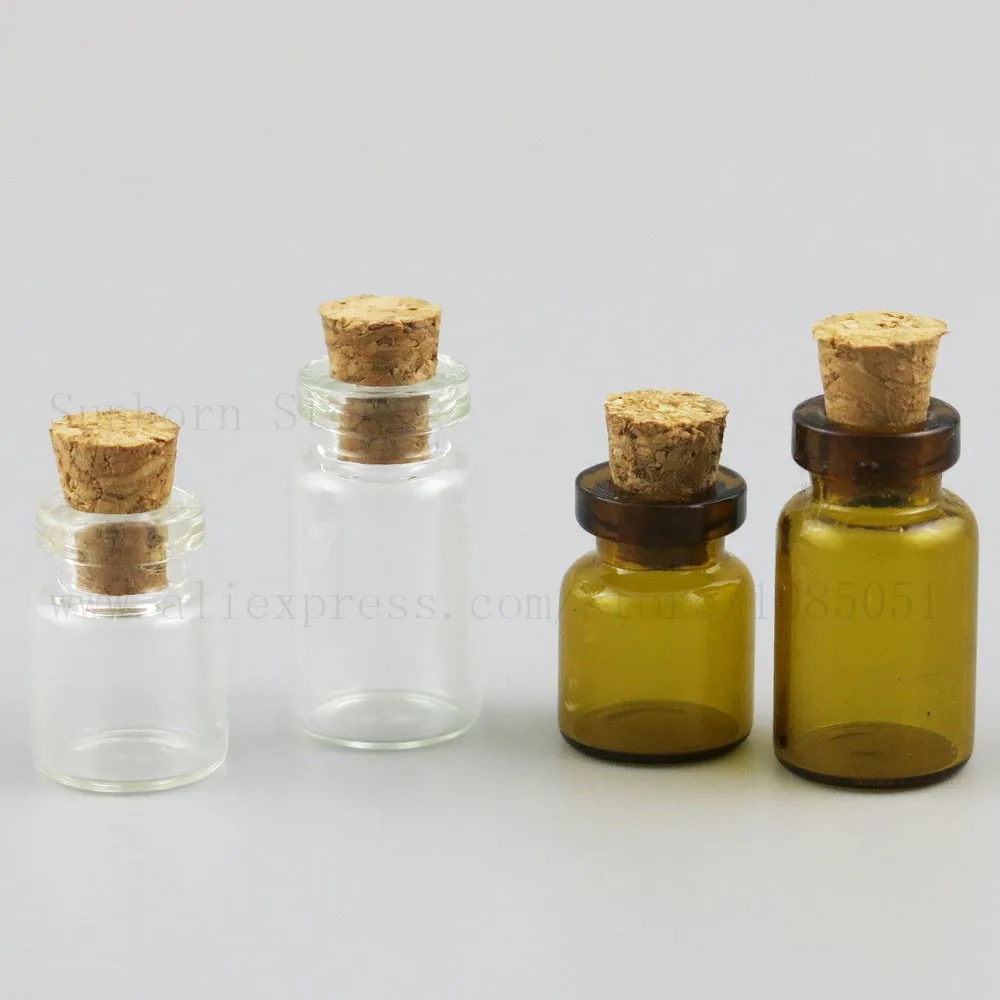 

10pcs Mini Glass Bottle Small Tiny Clear Amber Cork Stopper Wishing Bottles Transparent Glass Jar Cork Storage Bottle 0.5ml 1ml