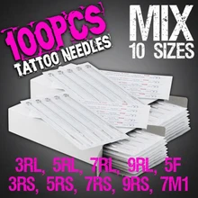 새로운 100 pcs 일회용 문신 바늘 믹스 바늘 10 크기 3rl 5rl 7rl 9rl 3rs 5rs 7rs 9rs 5f 7m1 문신 기계 무료 배송(China)