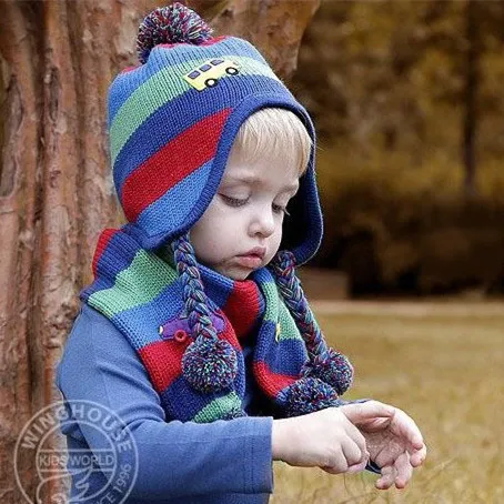 WD0033, Baby Boy Scarf Hat Set Car Color Striped Pom Poms Ball Warm Winter Knitted Cap With Earflap
WD0033, Baby Boy Scarf Hat Set Car Color Striped Pom Poms Ball Warm Winter Knitted Cap With Earflap