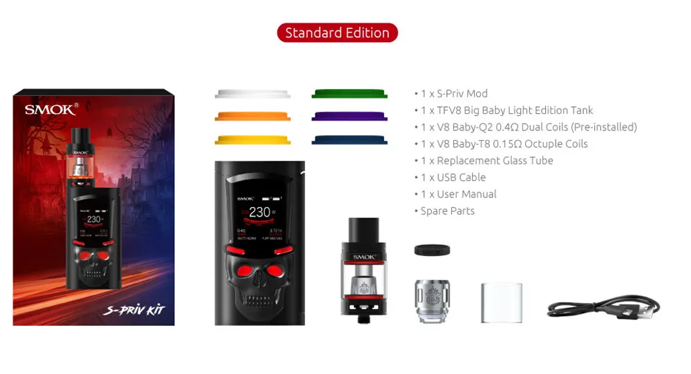 Electronic Cigarette Vape Box Mod Kit SMOK S-Priv 230W Vaporizer E Hookah Pen VS SMOK Alien AL85 V8 Kit S194