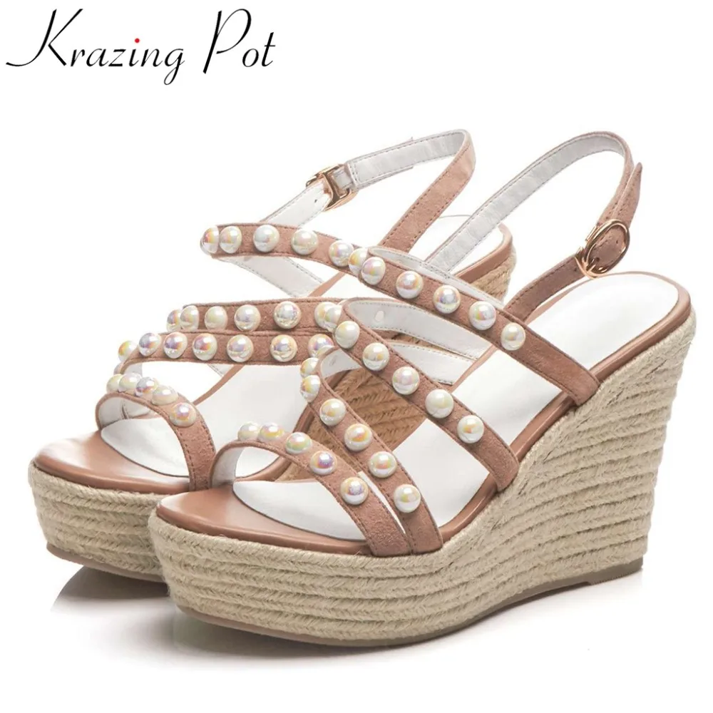 Krazing Pot kid suede straw pearls decoration buckle strap sweety girls super high heels wedges platform peep toe sandals L59
Krazing Pot kid suede straw pearls decoration buckle strap sweety girls super high heels wedges platform peep toe sandals L59