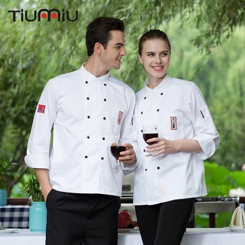 Whloesale 5 Color M-3XL Men Women Double-breasted Oblique Collar Long Sleeve with Pocket Chef Work Uniform Kitchen Bakers Jacket
Whloesale 5 Color M-3XL Men Women Double-breasted Oblique Collar Long Sleeve with Pocket Chef Work Uniform Kitchen Bakers Jacket
