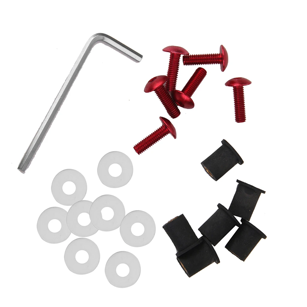 5mm Windshield Mounting Nuts Fairing Windscreen Screw Bolt Kit Windshield Mounting Nuts Red Black Silver