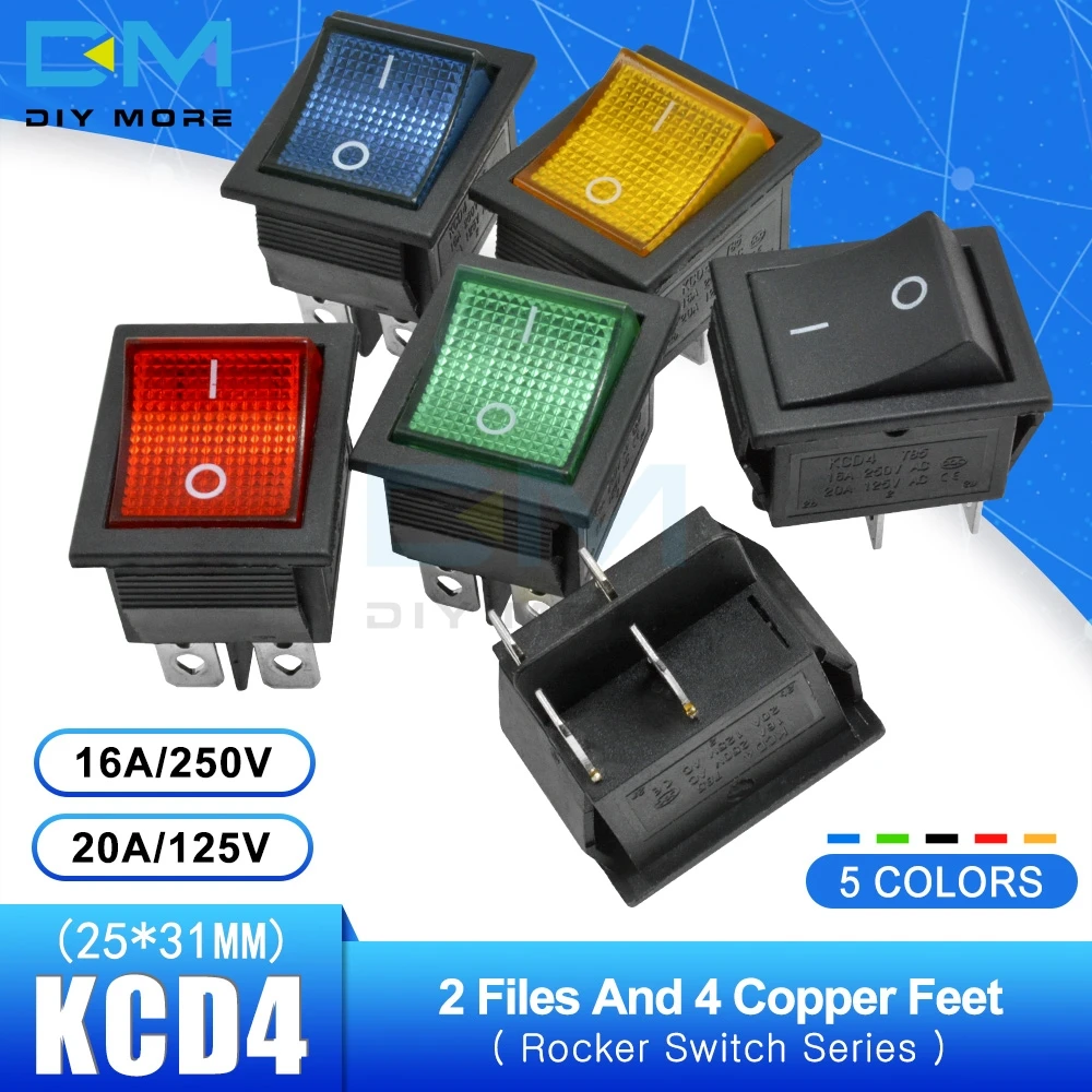 KCD4 Rocker Switch Power Touch On/off Switch 2 Positions 4Pins Feets Ship Type with light Red Blue Green 16A 250V 25*31mm
KCD4 Rocker Switch Power Touch On/off Switch 2 Positions 4Pins Feets Ship Type with light Red Blue Green 16A 250V 25*31mm