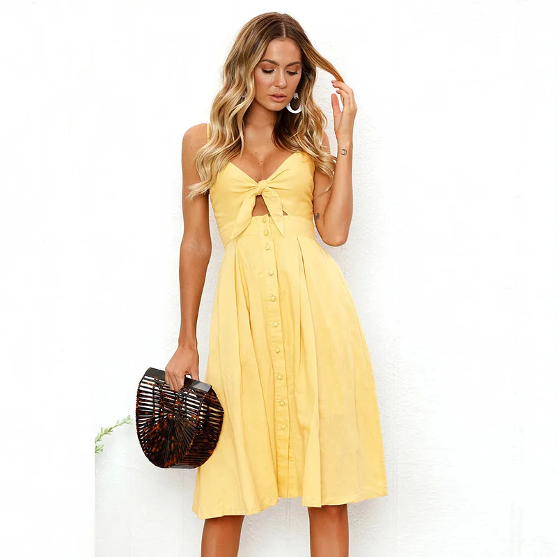 2019 Summer Sloid White Girls Cotton Dress Women Sexy Hollow Backless Sleeveless Yellow Casual V-neck Bow Offer Shoulder Dress
2019 Summer Sloid White Girls Cotton Dress Women Sexy Hollow Backless Sleeveless Yellow Casual V-neck Bow Offer Shoulder Dress