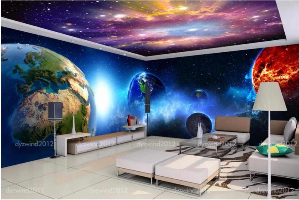 Фотообои 3d на заказ фэнтези Звездная Вселенная тема земли космос комната