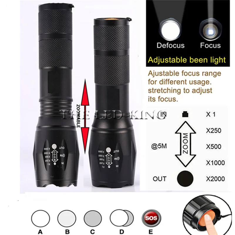 

Led flashlight Ultra Bright torch T6/L2/V6 Camping light 5 switch Modes 10000 LM Zoomable Bicycle Light use 18650 battery