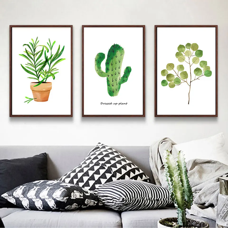 Image Unframed 3 Panel Green Plants Poster Indie Pop Canvas Painting For Living Room Wall Picutre Art Printed Modern Home Decor