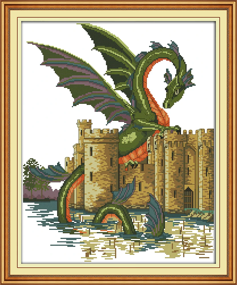 Dragon and castle 11CT 14CT Counted Cross Stitch Pattern Kits for Embroidery Needlework Home Decor DIY Gift | Дом и сад