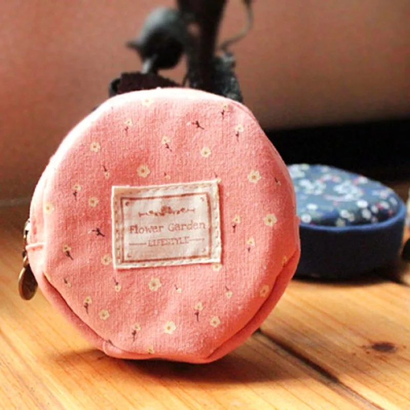 Floral Fabric Circular Zipper Coin Purse