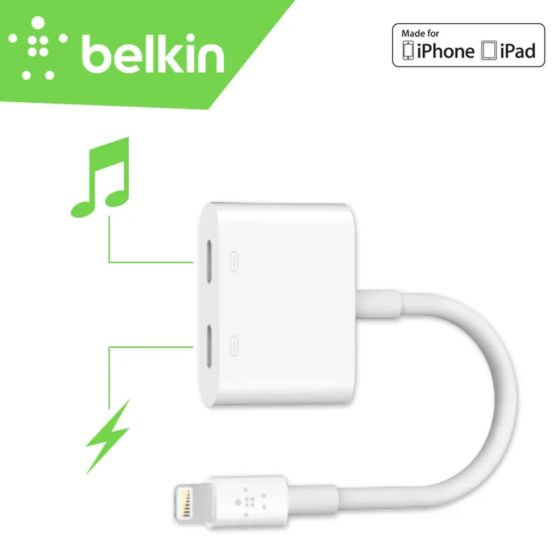 Belkin аудио + зарядка Rockstar MFi Сертифицированный 8pin адаптер кабель для iPhone X 8 7 Plus 6s