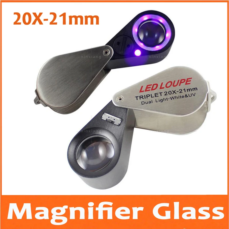20X 21mm Glas Metal antique gem appreciation Watch check jewelry Magnifier Loupe magnifying glass with 7pcs LED lights UV Lamps
20X 21mm Glas Metal antique gem appreciation Watch check jewelry Magnifier Loupe magnifying glass with 7pcs LED lights UV Lamps
