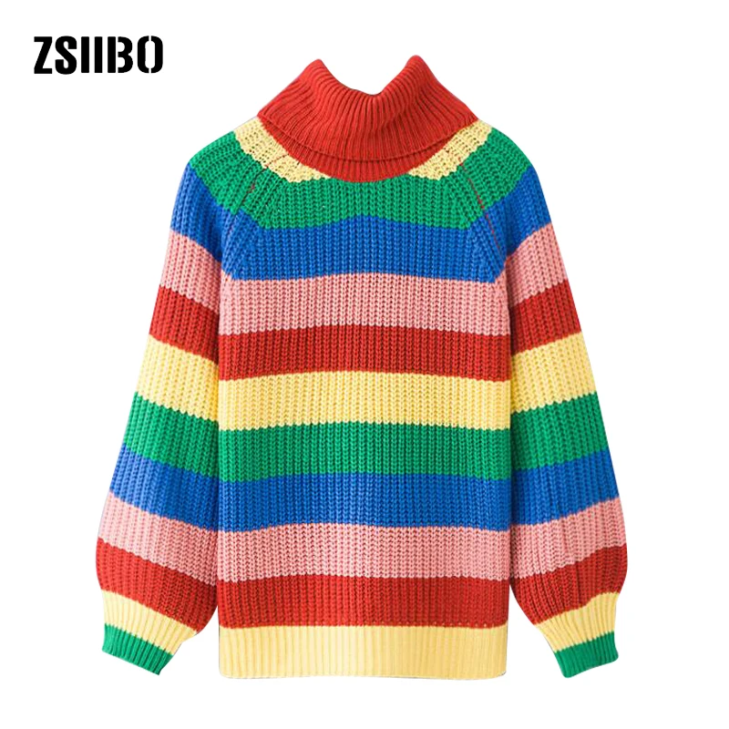 Rainbow high neck knit sweater casual large size female autumn Puff Sleeve long sleeve retro winter loose 2018 striped Sweaters
Rainbow high neck knit sweater casual large size female autumn Puff Sleeve long sleeve retro winter loose 2018 striped Sweaters