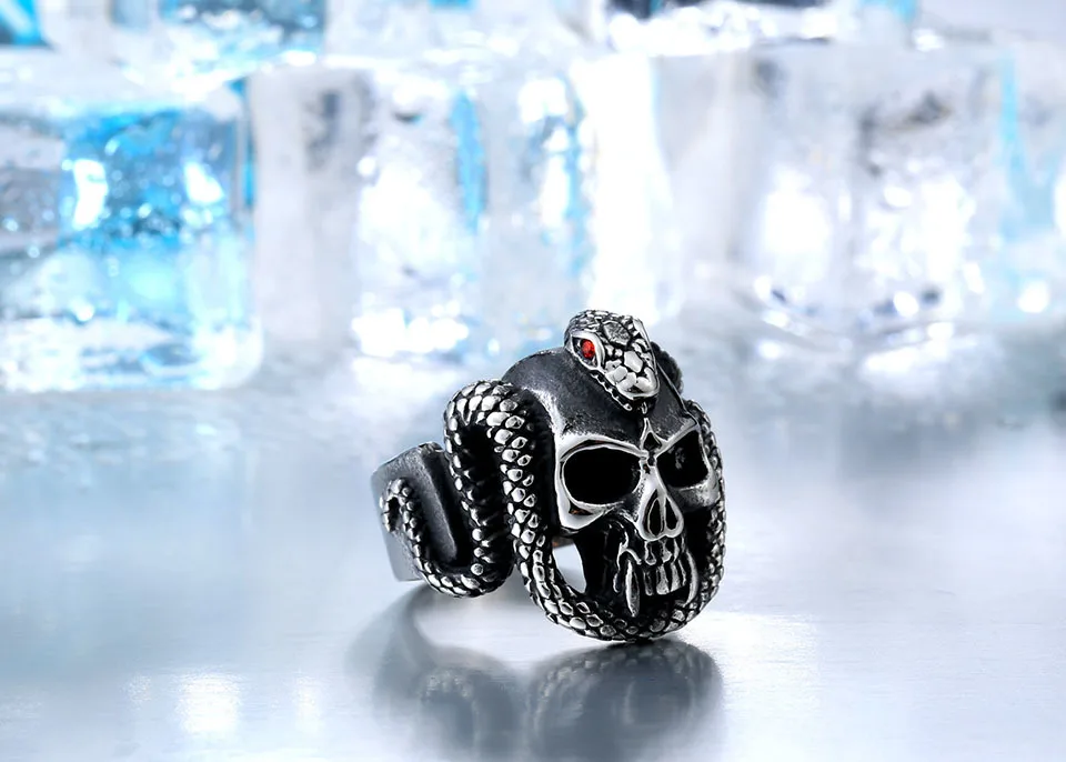 "SkullSnake" - stainless steel vintage snake ring 4
