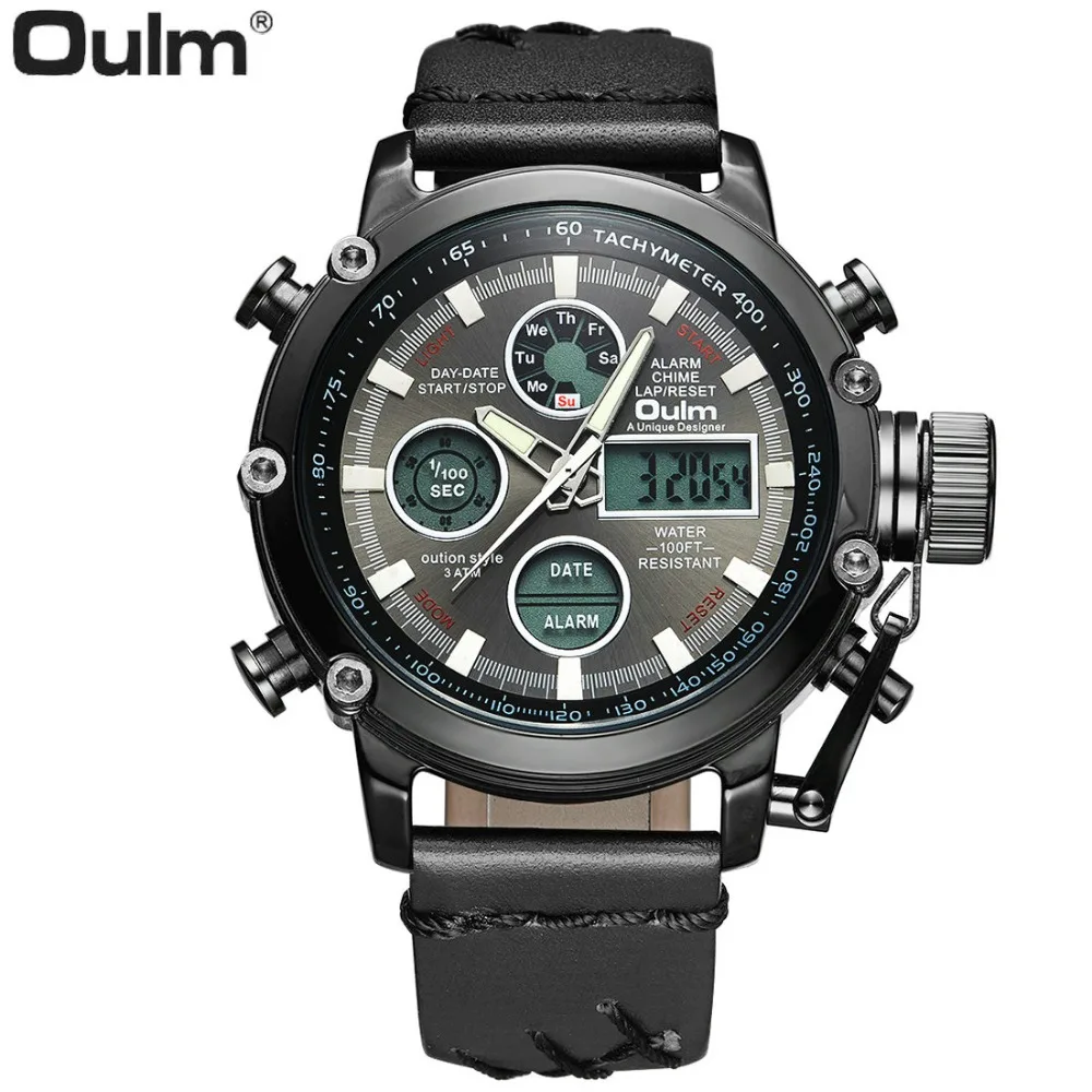 OULM Military Dual Time Digital Men's Watches Genuine Leather Strap Calendar Alarm LED Quartz Wristwatches Male Waterproof Clock
OULM Military Dual Time Digital Men's Watches Genuine Leather Strap Calendar Alarm LED Quartz Wristwatches Male Waterproof Clock