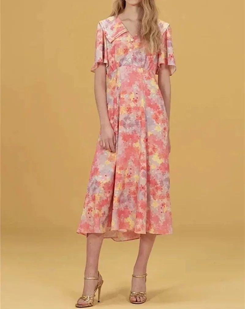 2019 New Women Long Dress Robe Short Sleeve Flower Print Turn-down Collar Midi Dresses
2019 New Women Long Dress Robe Short Sleeve Flower Print Turn-down Collar Midi Dresses