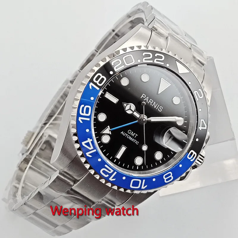 40mm PARNIS Black dial blue GMT Sapphire Date Automatic movement Watch men's watch W2764
40mm PARNIS Black dial blue GMT Sapphire Date Automatic movement Watch men's watch W2764