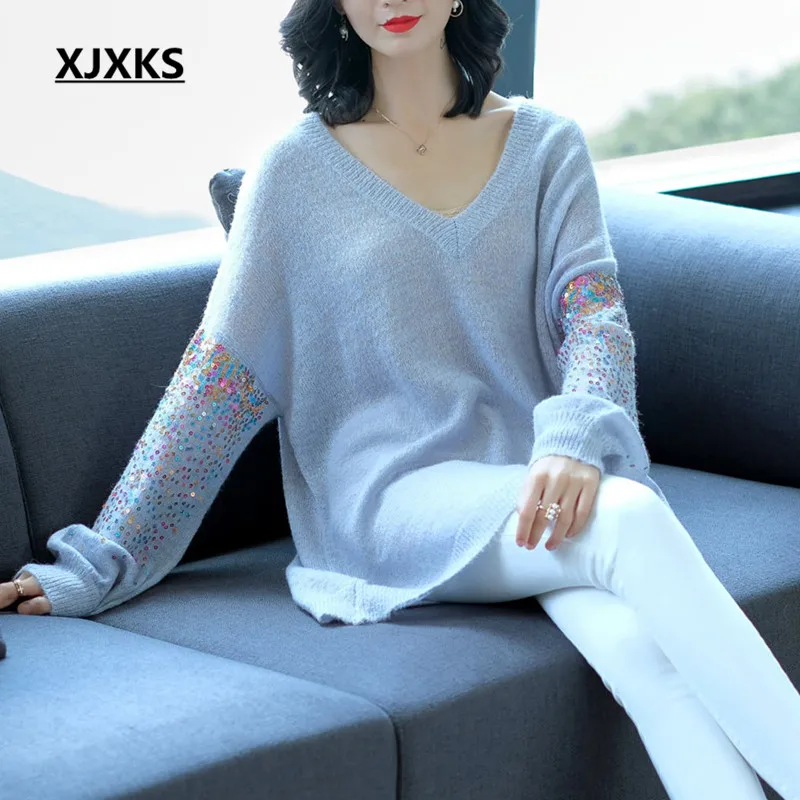 XJXKS autumn clothes women pullover feminino sweater new arrivals Sequins design high quality woman sweaters
XJXKS autumn clothes women pullover feminino sweater new arrivals Sequins design high quality woman sweaters