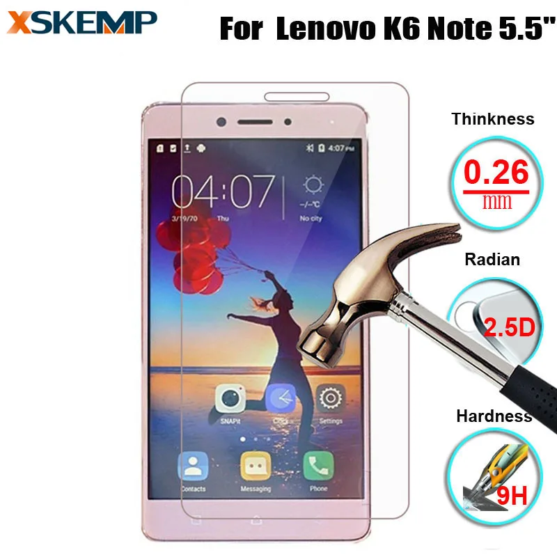 Для Lenovo K6 Note 5 "закаленное стекло для защиты экрана 2.5D Arc Edge 9H Глянцевая