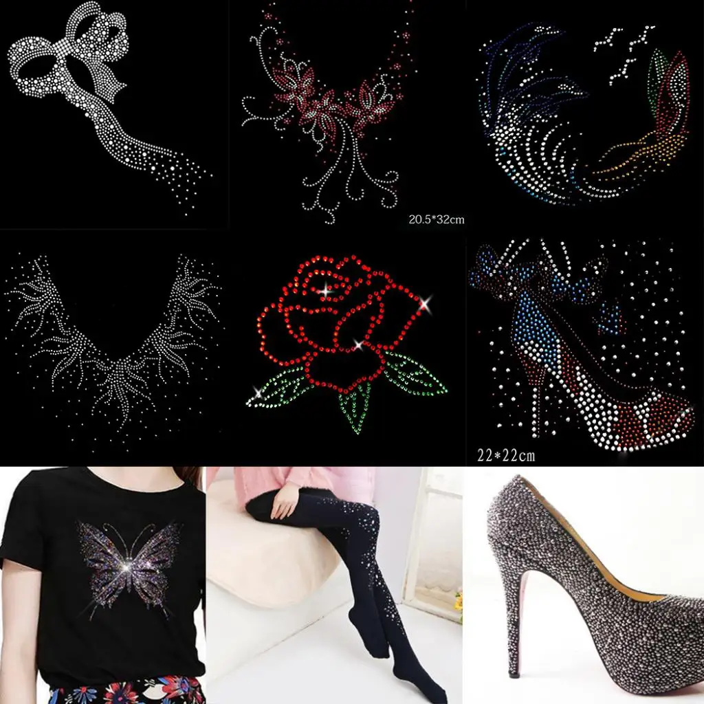 Fashion Hotfix Rhinestones,Heat Transfer Design Iron on Motifs,Rhinestone Applique Patch Sewing Accessories