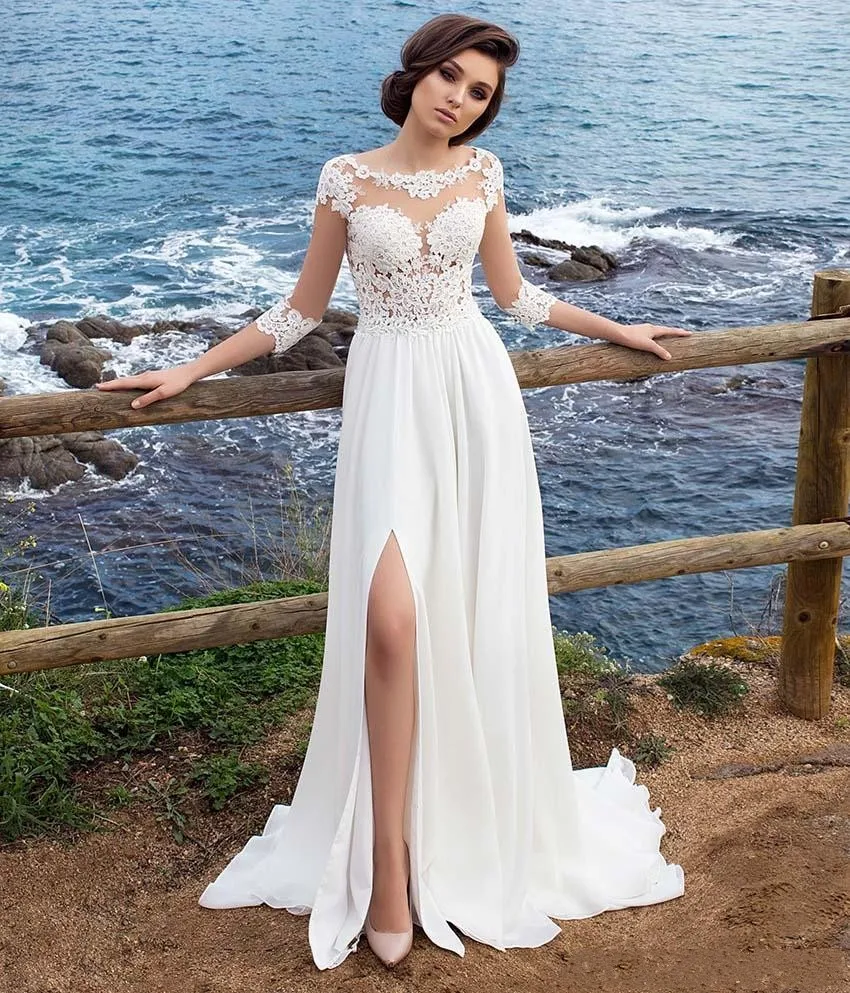 Beach Wedding Dress 2019 Chiffon And Lace Bride Dress Half Sleeves Slit Side Buttons White Ivory Applique Plus Size Custom Made
Beach Wedding Dress 2019 Chiffon And Lace Bride Dress Half Sleeves Slit Side Buttons White Ivory Applique Plus Size Custom Made