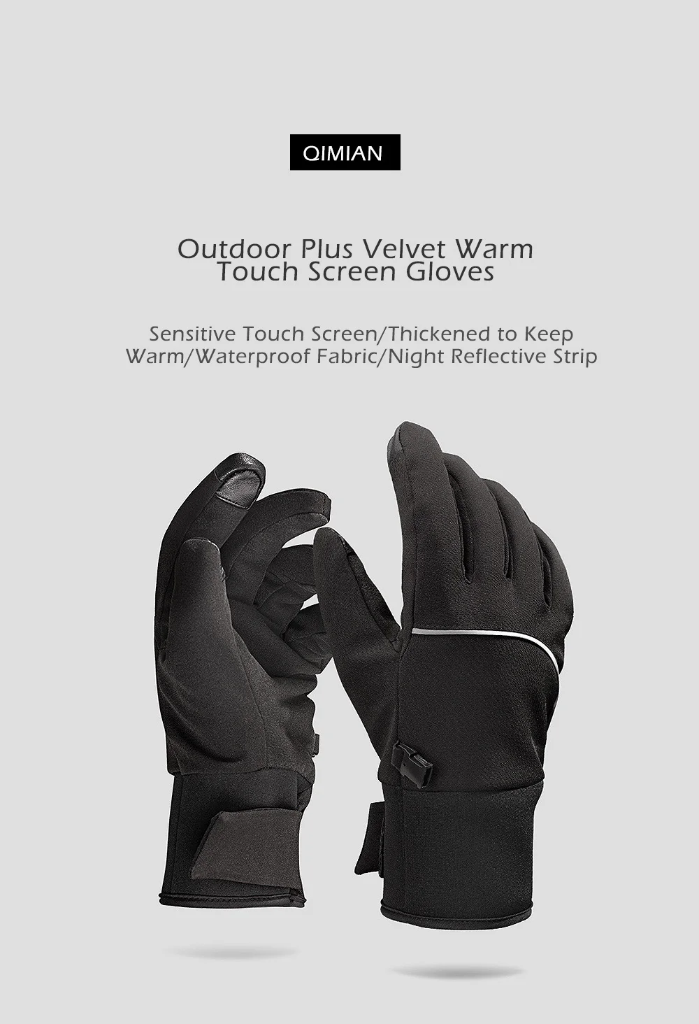 Xiaomi youpin QIMIAN Outdoor Plus Velvet Warm Touch Screen Gloves- Black M