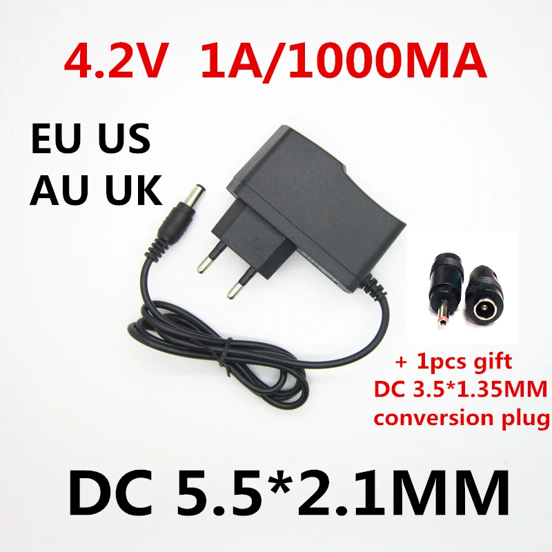 

1pcs AC 100-240V 4.2V 1A 1000ma lithium battery charger 3.7V 1A Power Adapter Charger 4.2V1A Suitable for flashlights Headlights