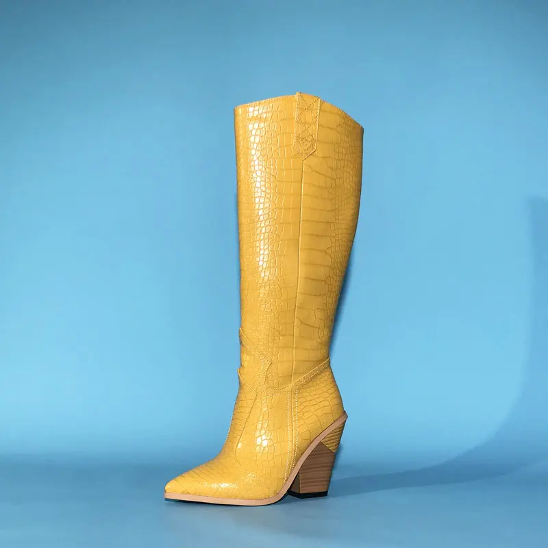 Winter Women Knee High Boots Block Heels Cowboy Boots for Women Western Long Ladies Boots Shoes Woman Yellow Black White Boots
Winter Women Knee High Boots Block Heels Cowboy Boots for Women Western Long Ladies Boots Shoes Woman Yellow Black White Boots