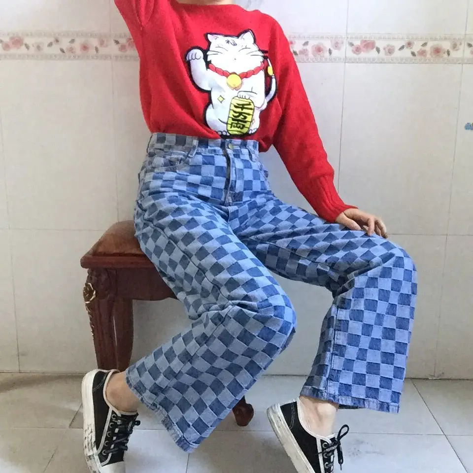 Plus Size Korean Streetwear Contrast Plaid Denim Straight Pant 2019 Vintage Elegant Long Trouser Jean Harajuku High Waist Loose
Plus Size Korean Streetwear Contrast Plaid Denim Straight Pant 2019 Vintage Elegant Long Trouser Jean Harajuku High Waist Loose