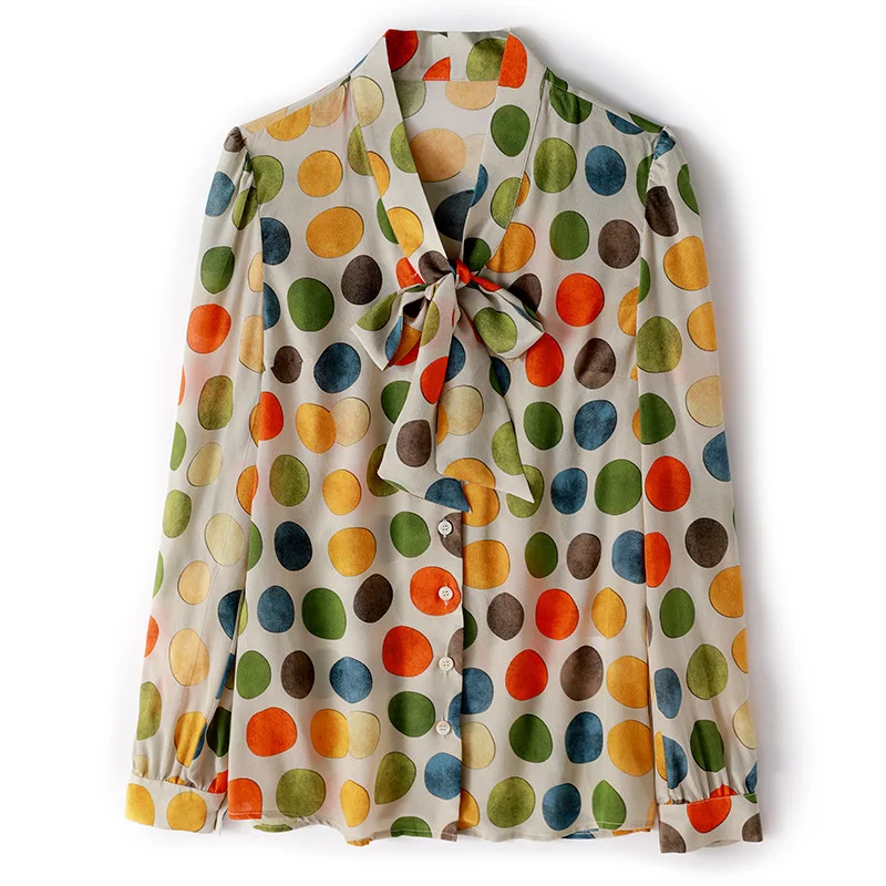 R10064 European and American 2019 Spring Women Clothing Vertical Collar Ribbon Wave Point Retro100% Silk Shirt Printing Blouse
R10064 European and American 2019 Spring Women Clothing Vertical Collar Ribbon Wave Point Retro100% Silk Shirt Printing Blouse