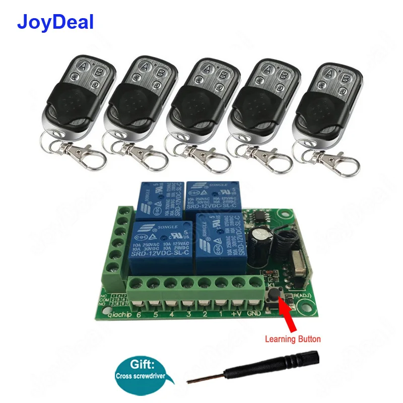 433MHz Universal Wireless DC 12V 4 Channel RF Remote Control Switch Receiver Module & 433 MHz Transmitter Learning Code Switches
433MHz Universal Wireless DC 12V 4 Channel RF Remote Control Switch Receiver Module & 433 MHz Transmitter Learning Code Switches
