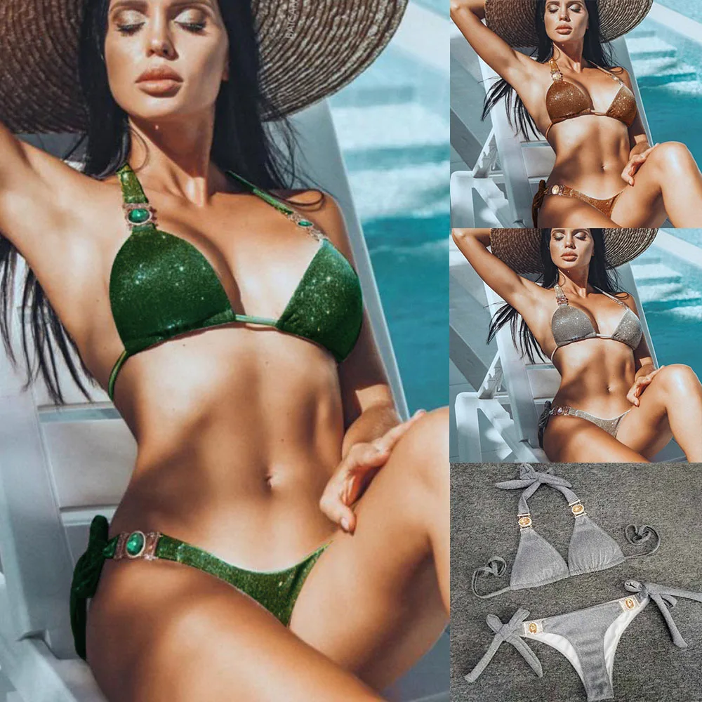 Sexy Glitter Hand Crystal Bikini Party Swimsuit 2019 Women Diamond Triangle Bikini Set Push Up Swimwear Bathing Suit Beach Wear
Sexy Glitter Hand Crystal Bikini Party Swimsuit 2019 Women Diamond Triangle Bikini Set Push Up Swimwear Bathing Suit Beach Wear