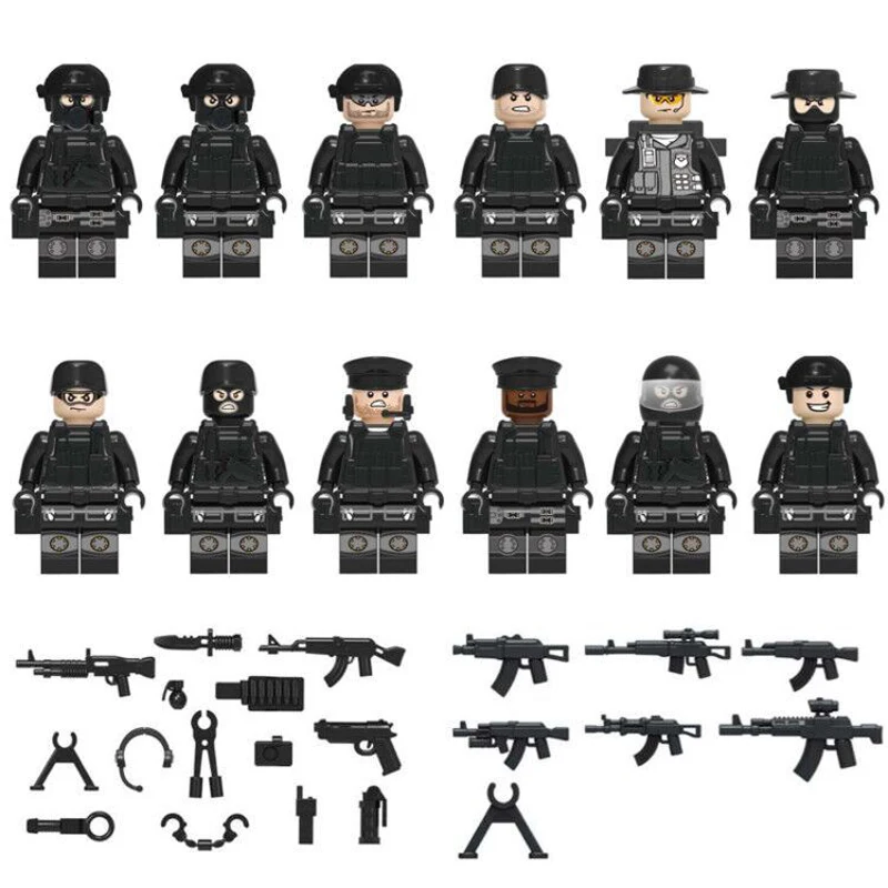 

12Pcs/set sniper action figures military soldiers special forces Bricks Guns Weapons Compatible figure Armed SWAT Blocks Toys