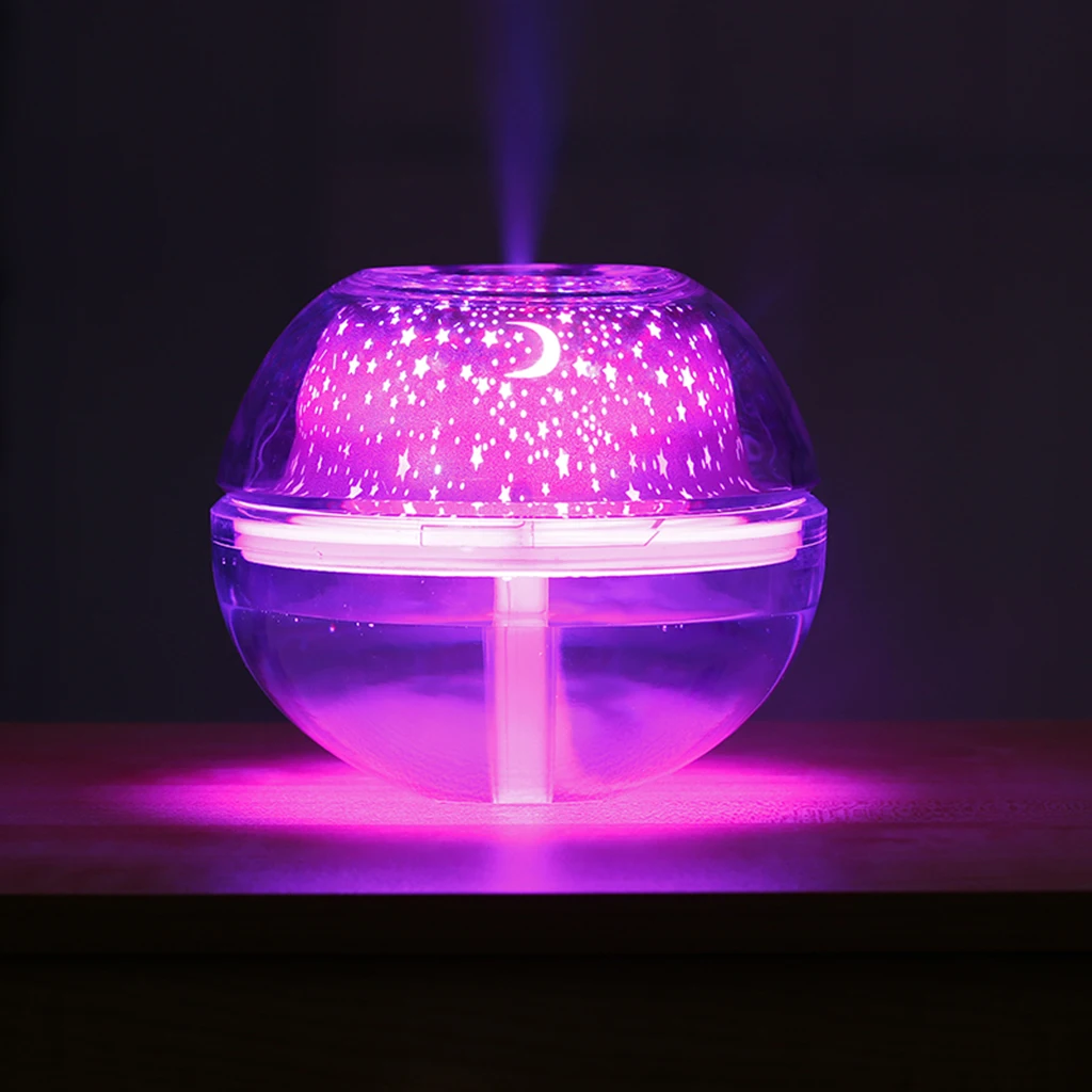 500ml Mini Crystal USB Air Mist Humidifier Purifier Essential Oil Aroma Diffuser Freshener with Star Moon Projection Night Light
