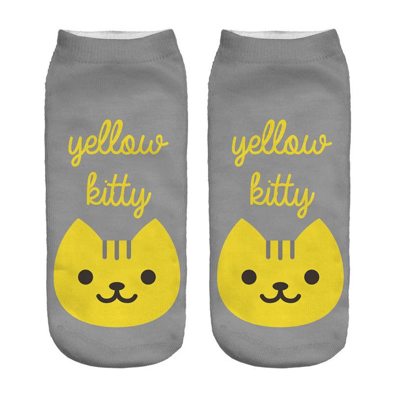 Cute Cat Short Socks 3D Printing Animal Harajuku Ankle Female Stocking Women Lingerie Men Streetwear Solid Black Pokemon Warmer (11)