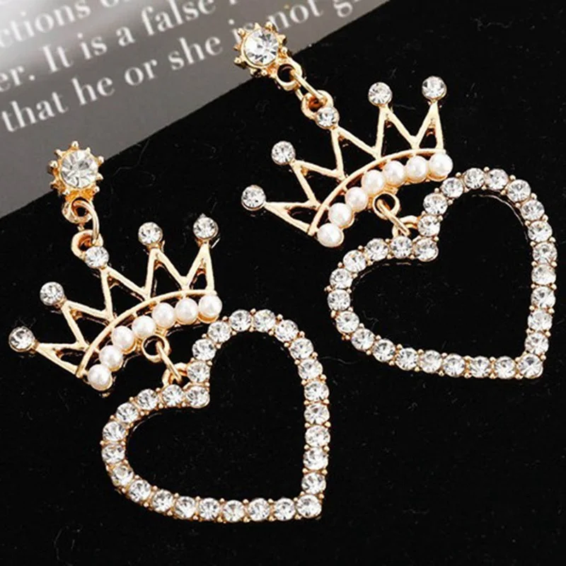 New Cute Crystal Korean Jewelry Fresh Rhinestone Crown Love Heart All-match Imitation Pearl Earrings For Women
New Cute Crystal Korean Jewelry Fresh Rhinestone Crown Love Heart All-match Imitation Pearl Earrings For Women