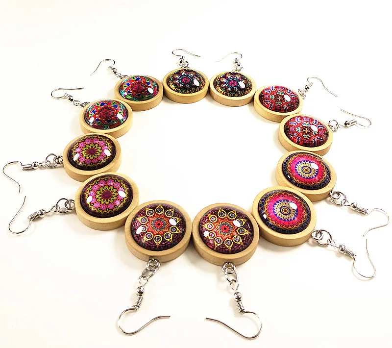 1pc Mandala earrings Wood Tray Cabochon Glass Cabochon Drop Earrings For girls party gift
1pc Mandala earrings Wood Tray Cabochon Glass Cabochon Drop Earrings For girls party gift
