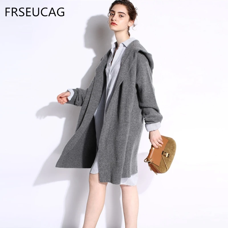 High-end women's hooded cashmere sweater solid color long-sleeved knit loose warm cardigan autumn and winter brand FRSEUCAG coat
High-end women's hooded cashmere sweater solid color long-sleeved knit loose warm cardigan autumn and winter brand FRSEUCAG coat