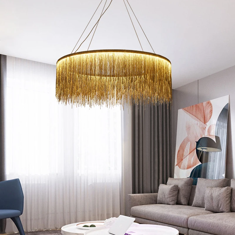 Italy Style Art Deco Aluminum Chain Chandeliers Round Chandelier Lighting Led Lamp With Tassel Dining Room Living Room Villa
Italy Style Art Deco Aluminum Chain Chandeliers Round Chandelier Lighting Led Lamp With Tassel Dining Room Living Room Villa