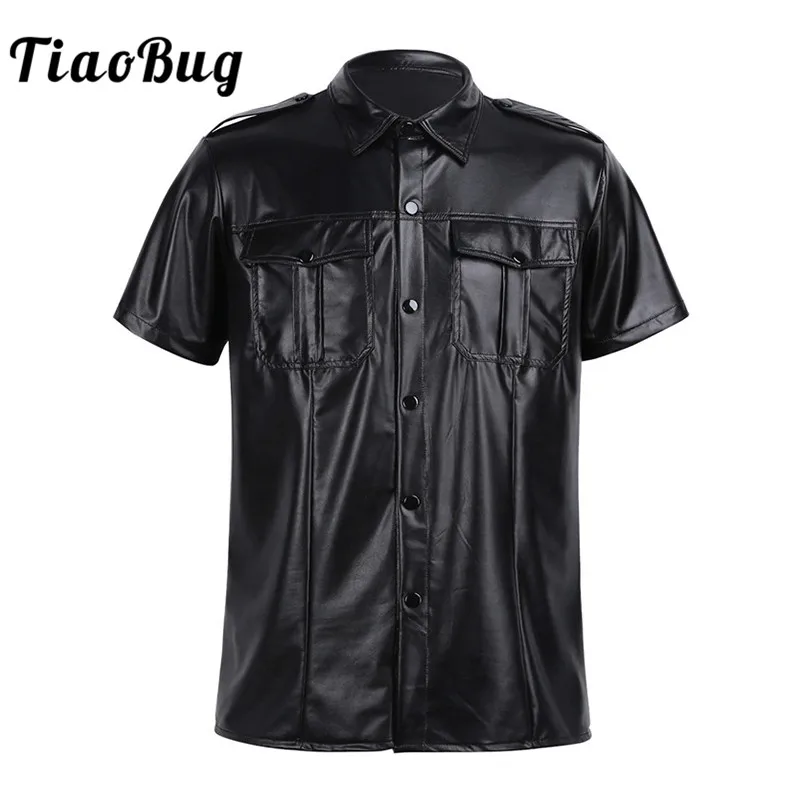 TiaoBug Men Soft Black Faux Leather Shirt Top Short Sleeve Policeman Uniform Shirt Nightclub Party Snap Button Tops Sexy Costume
TiaoBug Men Soft Black Faux Leather Shirt Top Short Sleeve Policeman Uniform Shirt Nightclub Party Snap Button Tops Sexy Costume