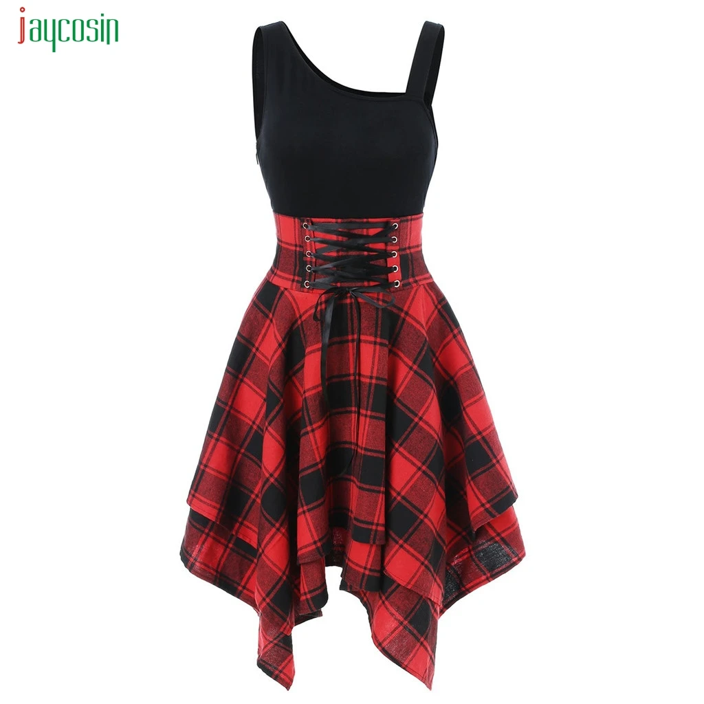 Jaycosin Knee-length Dress Women Street Style Plaid Lace Up Irregular Dress Ladies Casual Party Vestidos De Fiesta
Jaycosin Knee-length Dress Women Street Style Plaid Lace Up Irregular Dress Ladies Casual Party Vestidos De Fiesta