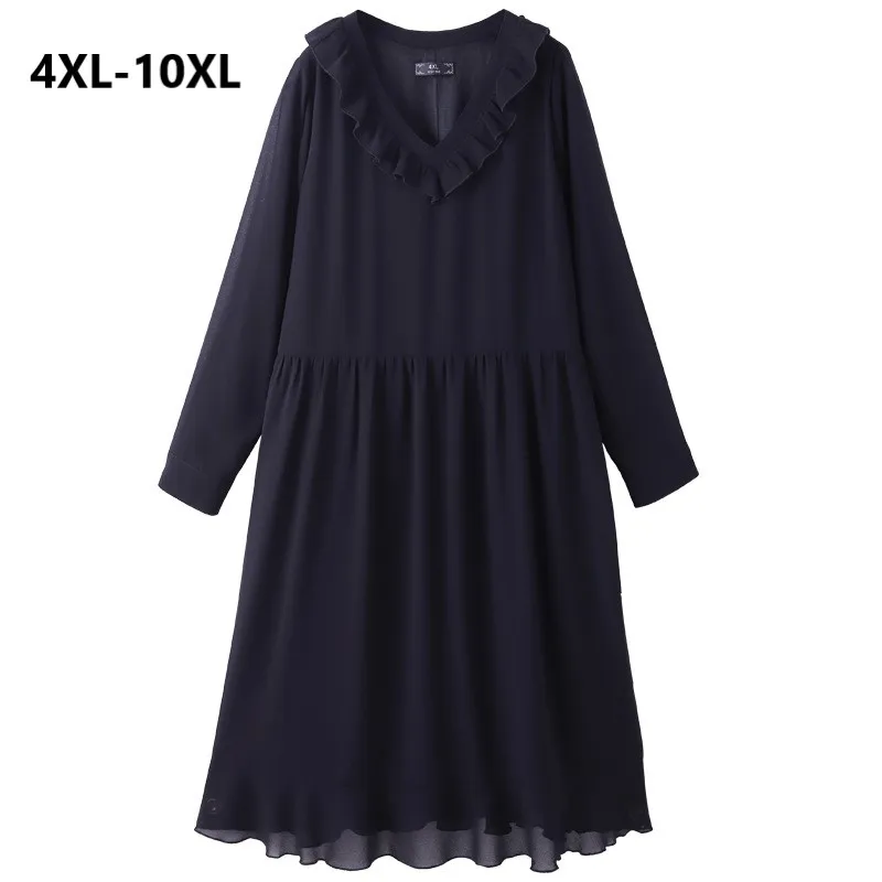 Plus Size 10XL 9XL 8XL 4XL Women Spring Long Sleeves Black Chiffon Dress Elegant V neck Ruffle Trim OL Sliming Dresses Feminina
Plus Size 10XL 9XL 8XL 4XL Women Spring Long Sleeves Black Chiffon Dress Elegant V neck Ruffle Trim OL Sliming Dresses Feminina