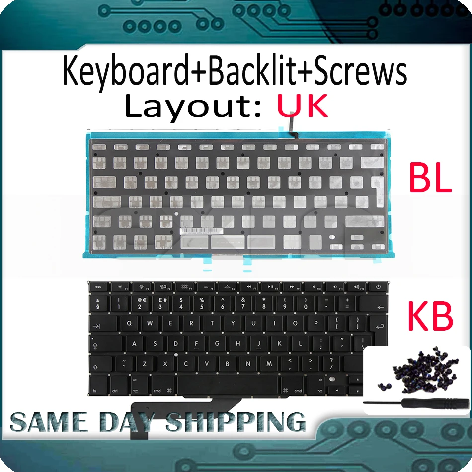 New for Macbook Pro Retina 15" A1398 UK English Keyboard with Backlight Backlit + Keyboard Screws 2012 2013 2014 2015 Year
New for Macbook Pro Retina 15" A1398 UK English Keyboard with Backlight Backlit + Keyboard Screws 2012 2013 2014 2015 Year