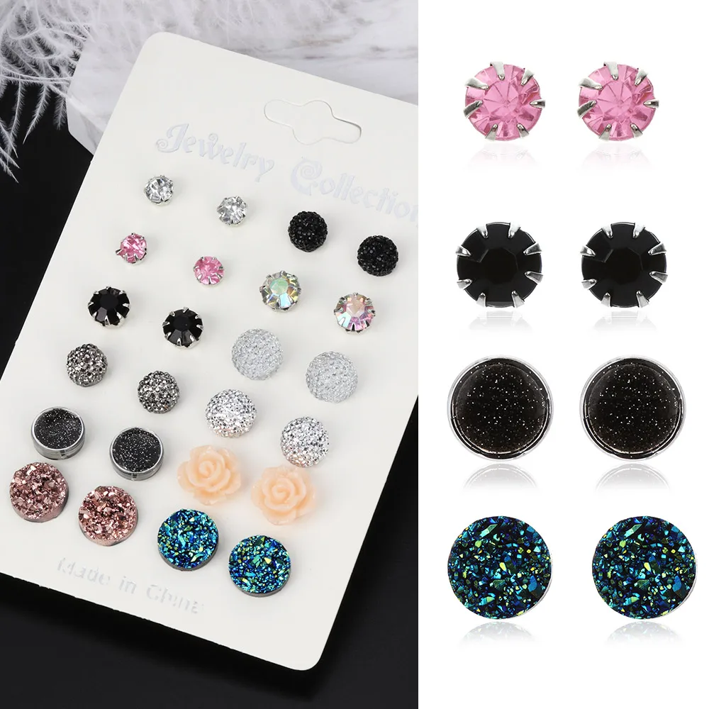 12 pair/set Fashion Women Rainbow Crystal Zircon Stud Earrings for Women Piercing Metal Ball Flower Earrings Jewelry
12 pair/set Fashion Women Rainbow Crystal Zircon Stud Earrings for Women Piercing Metal Ball Flower Earrings Jewelry