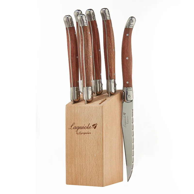 6pcs Laguiole Style Stainless Steel Steak Knives Wood handle Table Dinner Knife Flatware Dinnerware set in Beach Wood Base 9''
6pcs Laguiole Style Stainless Steel Steak Knives Wood handle Table Dinner Knife Flatware Dinnerware set in Beach Wood Base 9''