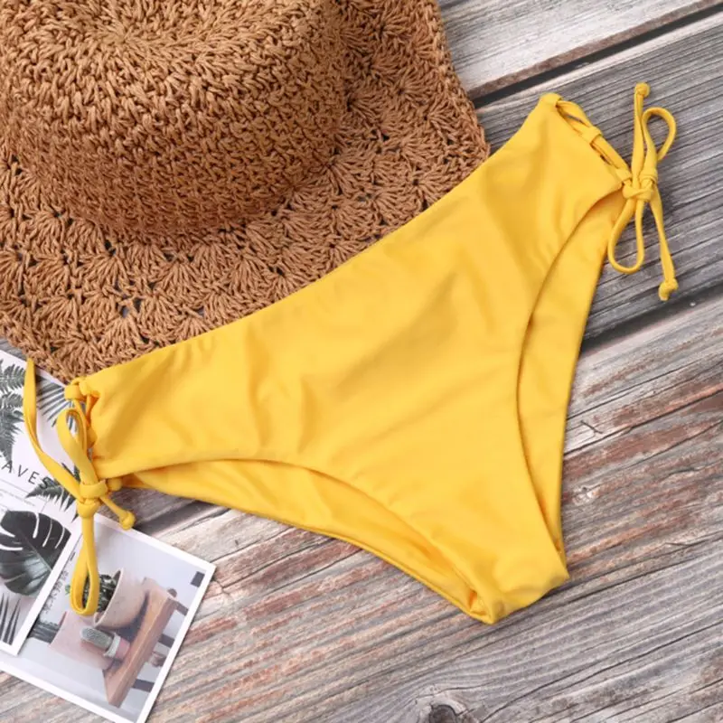Women Sexy Two Piece Bikini Set Halter Deep V-Neck Ruched Pleated Bra Solid Yellow Color Mid Waist Bowknot Side Tie Criss Cross
Women Sexy Two Piece Bikini Set Halter Deep V-Neck Ruched Pleated Bra Solid Yellow Color Mid Waist Bowknot Side Tie Criss Cross