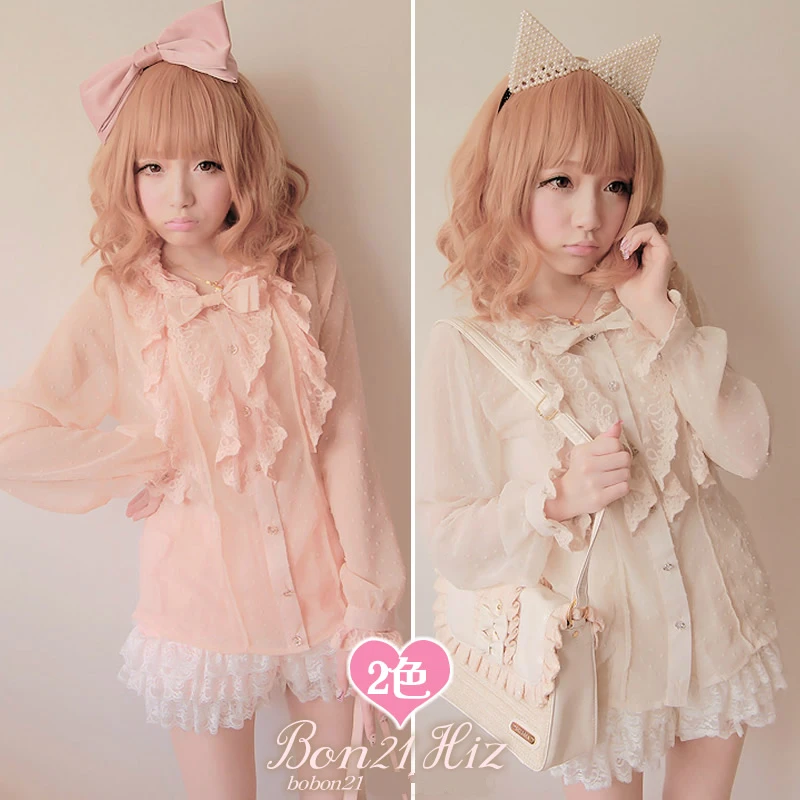 Sweet lolita blouse BOBON 21 princess pink lace gentlewoman bow lace ruffle polka dot Cute sexy translucent chiffon blouse t0788
Sweet lolita blouse BOBON 21 princess pink lace gentlewoman bow lace ruffle polka dot Cute sexy translucent chiffon blouse t0788